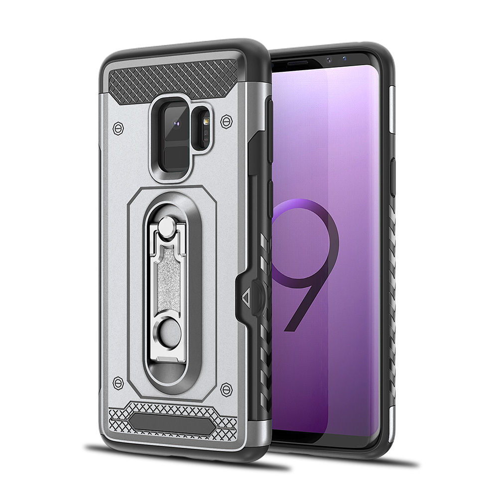 Samsung Galaxy S9+ (Plus) Rugged Kickstand Armor Case with Card Slot (Silver)